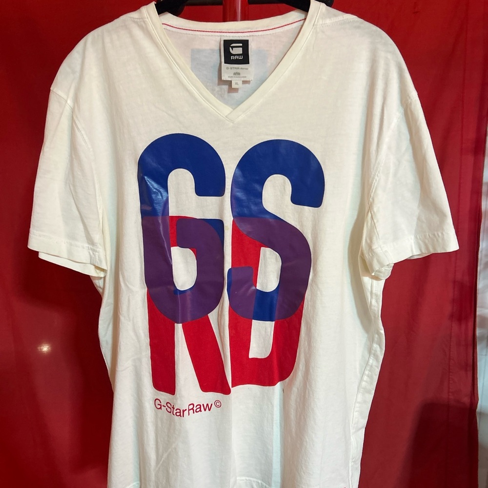 G-Star Raw Cream Tee with Blue Accents